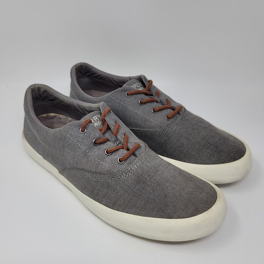 Sperry Topsider Mens Sneakers Sz 9.5 M Gray Canvas Shoes STS16450